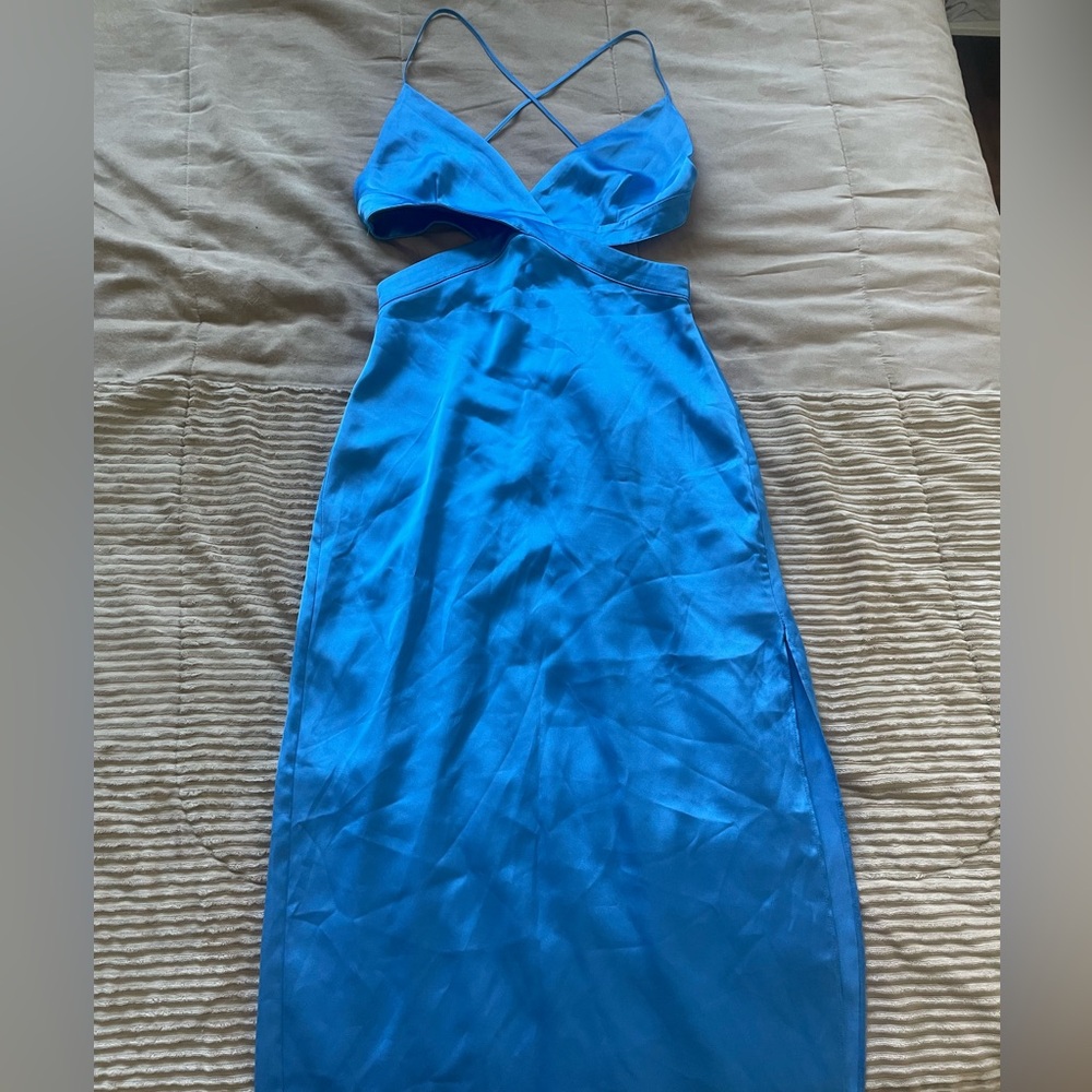 Vibrant Blue Satin Midi Dress